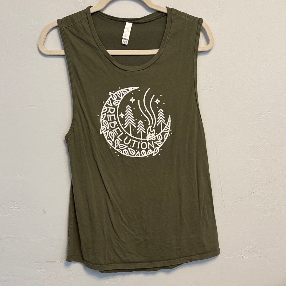 Rebelution Band Tank Olive Green Sleeveless Graphic Top